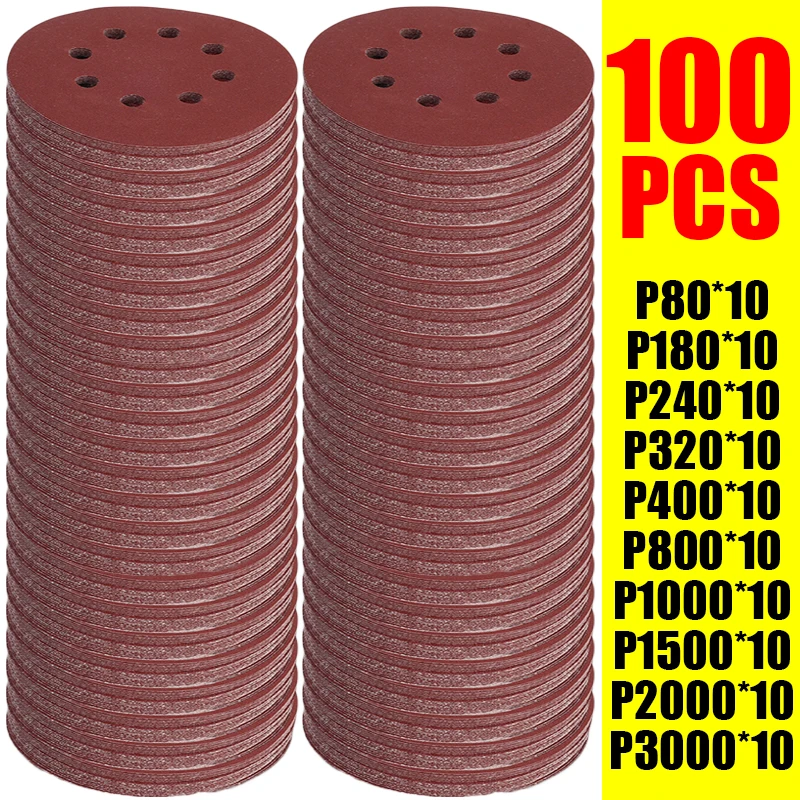 Random Orbital Sander - 100PCS 샌딩 디스크 8홀 후크 및